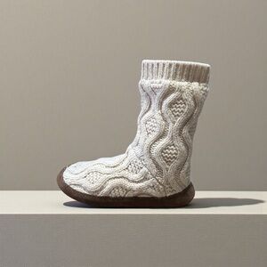 LL Bean Cable Knit Slipper Sock Bootie Slipper